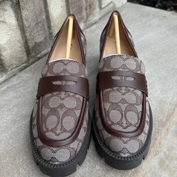 COACH CORA JACQUARD MONOGRAM LOAFER 8 Women's Retro Chunky Heel Shoe Brown New - Picture 5 of 12